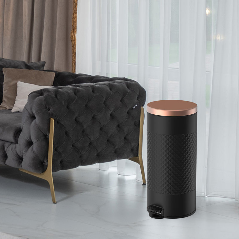 Black Stainless Steel Pedal Trash Can with Copper Lid - 8 Gallons