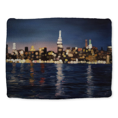 Napperon en polyester tressé bleu - décor City by Night Blurry