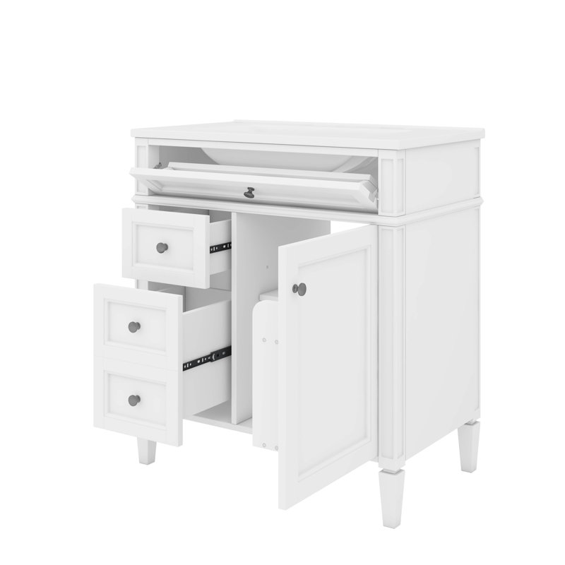 Meuble-lavabo innovant de 30 po avec lavabo, comprenant 2 tiroirs, une armoire et un tiroir supplémentaire, Blanc