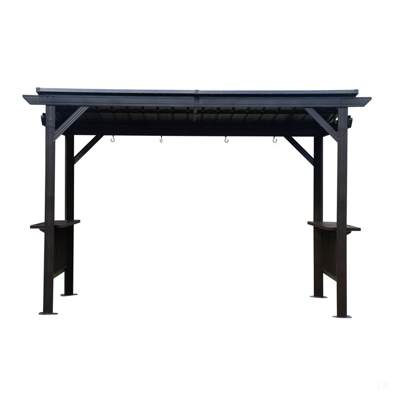 6.5X12ft Hardtop Grill Gazebo, Outdoor BBQ Gazebo With 2 Side Shelves And Sloping Galvanized Steel Roof, Metal Permanent Grill Canopy With Ceiling Hooks For Patio, Lawn, Backyard, Deck, Gray