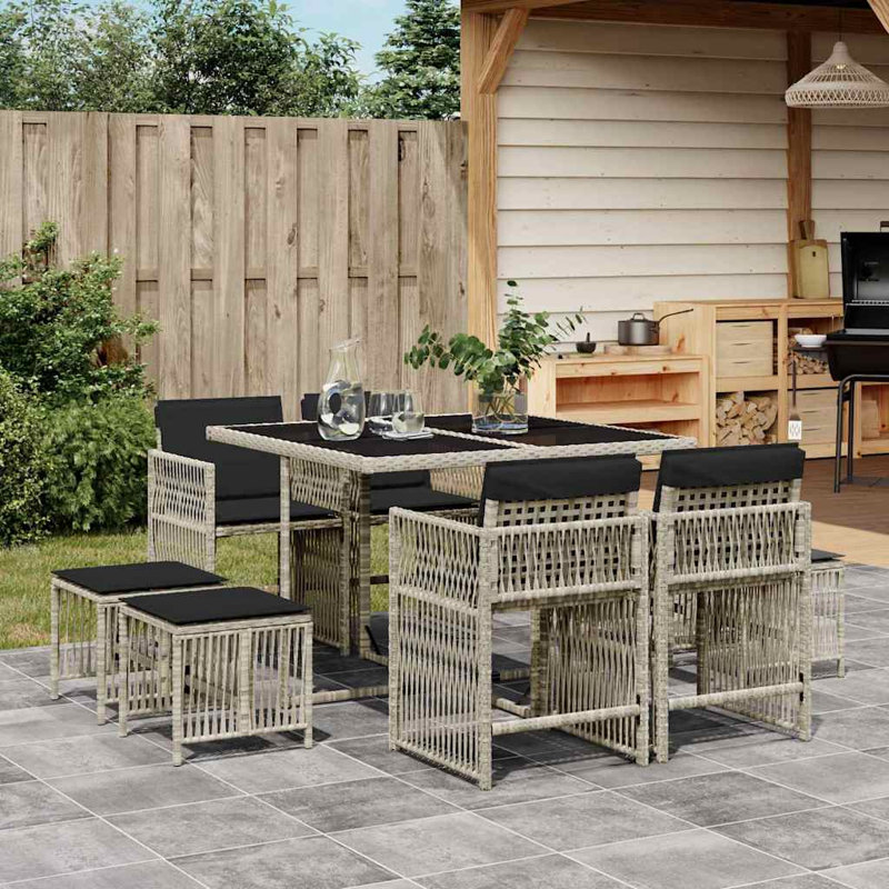 Patio Dining Set with Cushions included, Black, Light Grey