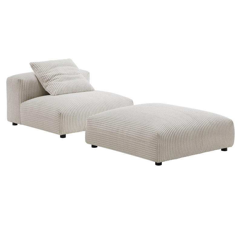 Ensemble de fauteuil modulaire et repose-pieds rembourré Solace, Velours côtelé amande