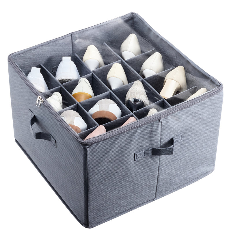 Range-chaussures sous le lit avec 16 compartiments, diviseurs réglables, respirants et pliables, fenêtre transparente, économise de l'espace de rangement dans la garde-robe