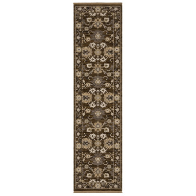 Kuester Traditional Border Brown/ Tan Wool Blend Area Rug