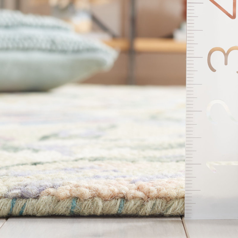 Lyia Hand Tufted Wool/Cotton Floral Rug in Blue/Green/Beige, Round 3"