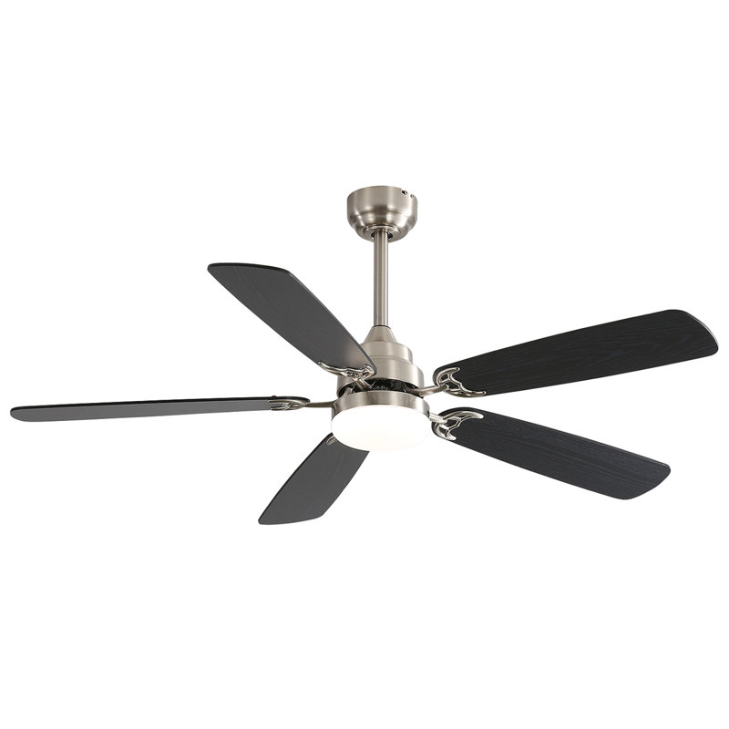 Modern 52 Inch Led Ceiling Fan With 110V 6 Speed Wind 5 Blades Remote Control Reversible DC Motor With Light, Black