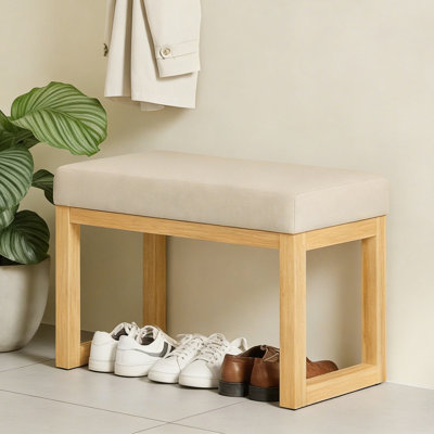 Solid Wood Shoe Bench, Thicken Frame and Soft Cushioned Seat, Entryway Shoe-Changing Bench for Small Spaces, Living Room, Bedroom, Easy to Assembly by Rebrilliant