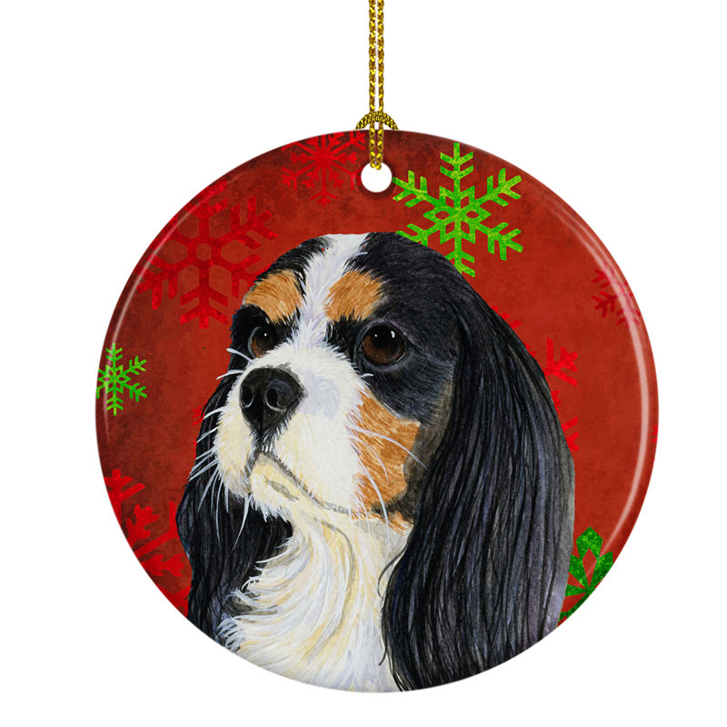 Ornement figurine suspendu en céramique de noël flocon de neige cavalier épagneul
