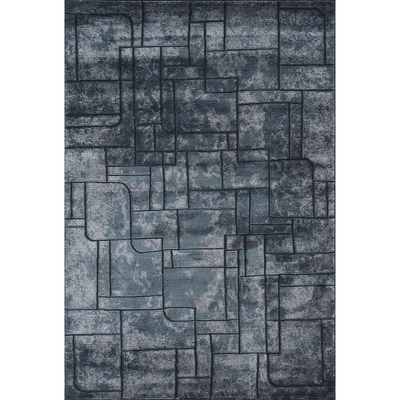 Denelda Living Room Area Rug Metallic Sheen Modern Cobble Design Navy, Rectangle 200 x 290 cm