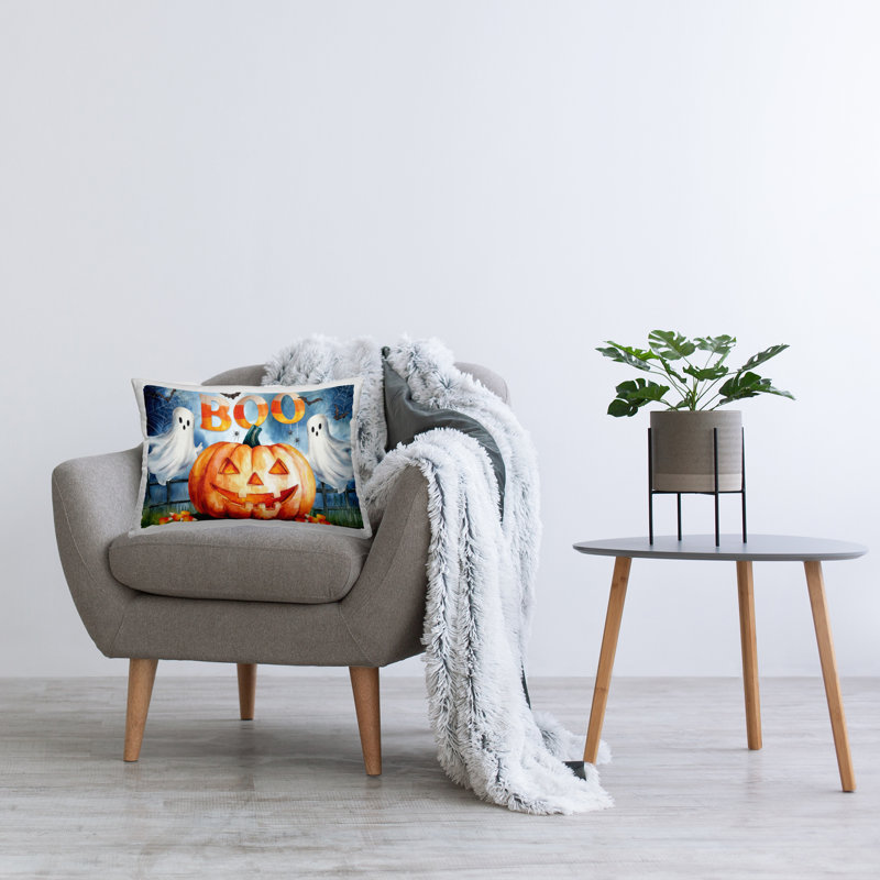 Coussin décoratif Boo Ghost & Jack-o-Lantern, Bleu d'Halloween 1, Rectangle H 14 po x l 20 po