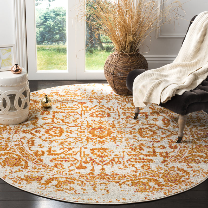 Felty Oriental Cream/Orange Area Rug, Round 6'7"