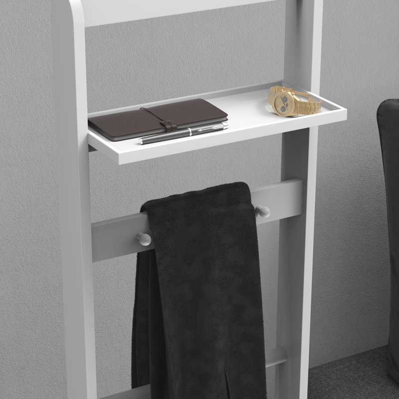 Accent Portable Garment Rack, Clothes Valet Stand With Storage Organizer, White Finish, Ideal For Organizing And Maximizing Space In Bedrooms And Entryways.