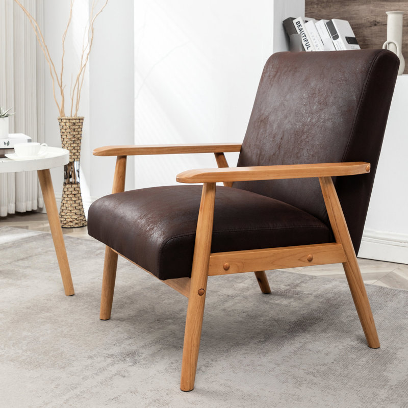 Fauteuil polyvalent brun foncé de 25,37 po de largeur - aspect Mid-Century, pratique pour divers besoins Brun moderne, large, bois massif et rembourrage en mousse confortable