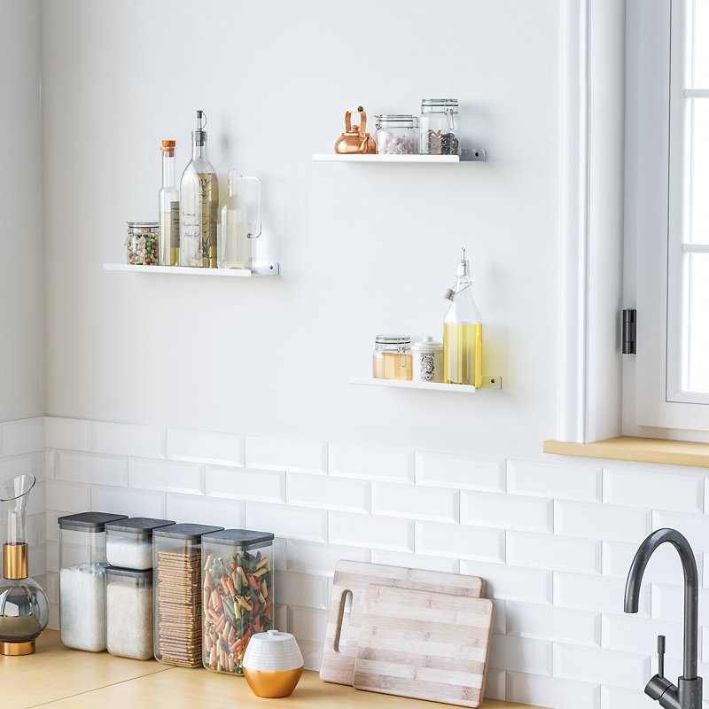 3 Piece Metal Floating Shelf, White