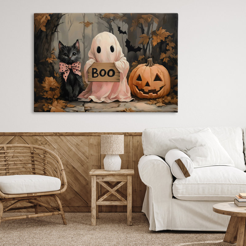 Adorable toile de portrait d'Halloween boo, design par Arlington Prints, H 30 po x l 45 po