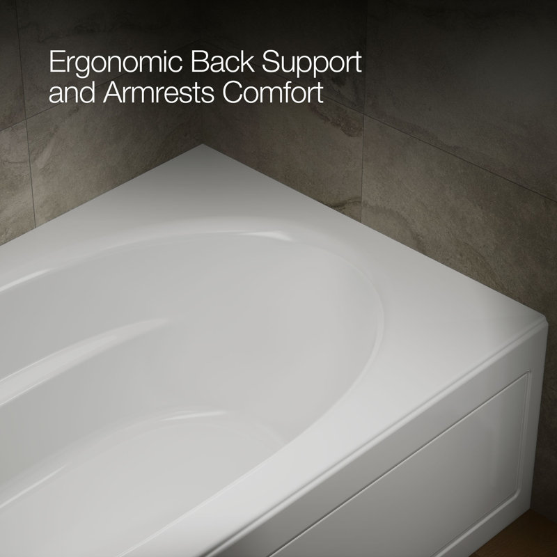 Windward 72" x 42" Alcove Soaking Acrylic Bathtub, White, Left