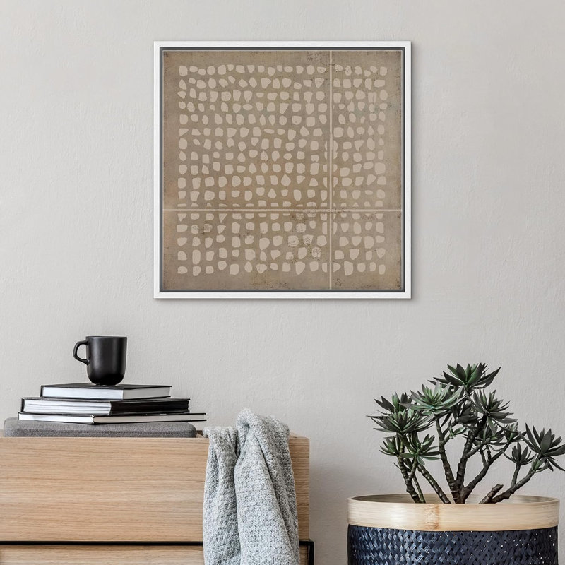Motif géométrique grunge à pois - impression sur toile flottante, H 16 po x l 16 po x P 1,5 po, Blanc