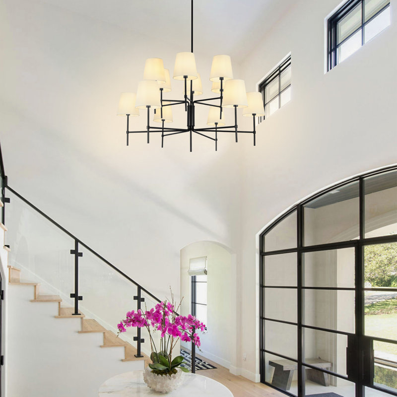 12-light 2-Tier Fabric Chandelier Classic/ Traditional Chandelier For Living Room