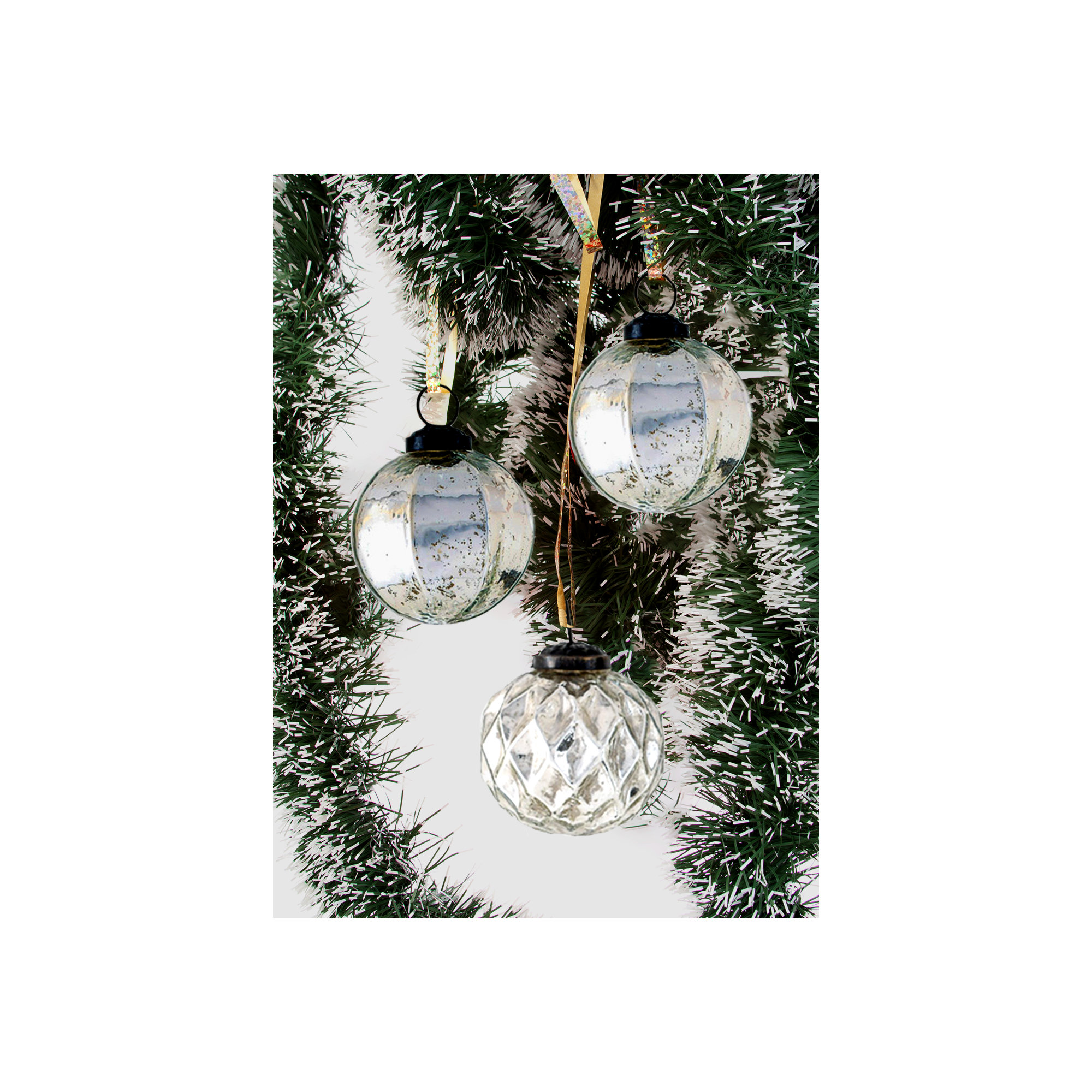 Set Of 12 Crackle Glazed Vintage Glass Ornaments Set