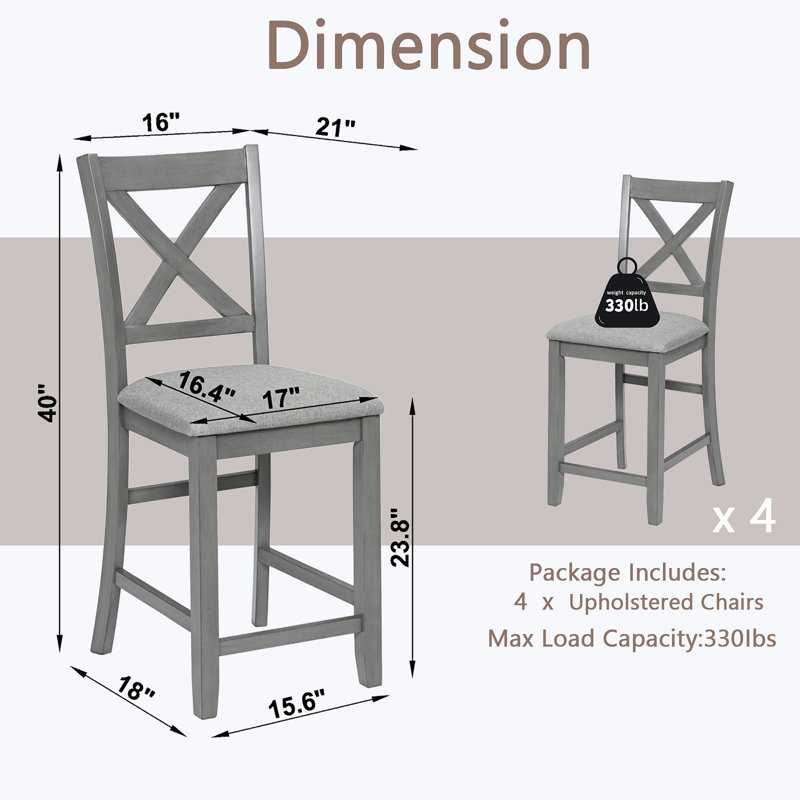 Ensemble de chaises à hauteur de comptoir pour 4 personnes, chaise de cuisine avec siège rembourré, tabouret de bar à hauteur de comptoir pour salle à manger