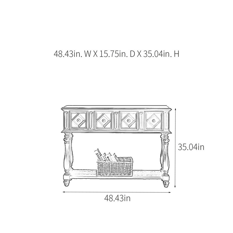 Console American Retro, H 35,04 po x l 48,43 po x P 15,75 po, Brun