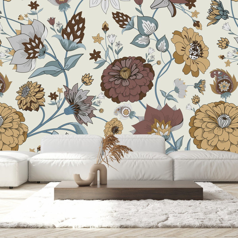 Panneau de papier peint adhésif 8,33 pi x l 100 po Flowers, L 8,33 pi x l 100 po