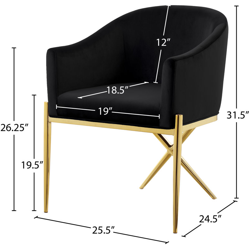 Xavier Upholstered Dining Chair, Black Velvet, Gold