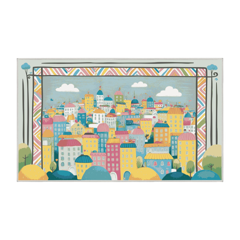 Harriet Bee Washable City Scape Rug, Rectangle 5' x 7'