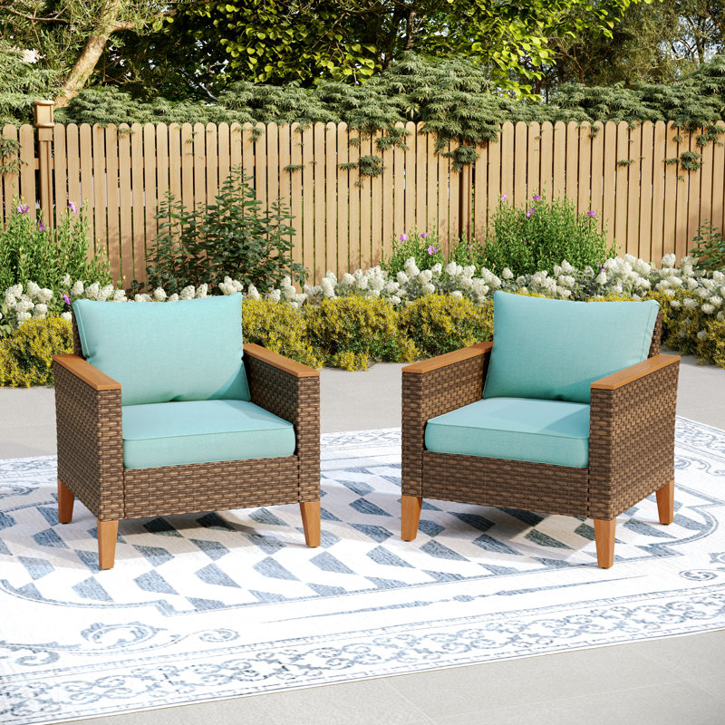 Chaise d'extérieur en osier avec coussins Salem, Bleu