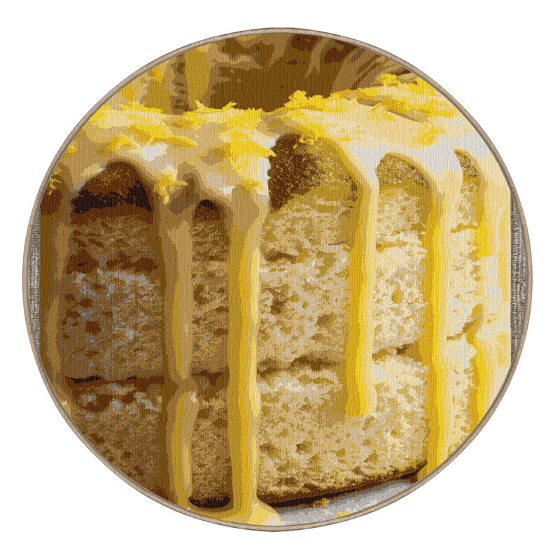 Washable Lemon drizzle cake Desserts Area Rug, Round 8'