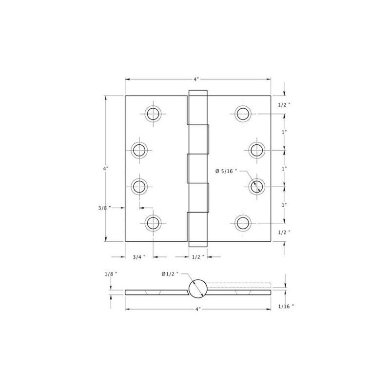 102'' x 102'' Butt Bearing Hinge, Polished Nickel