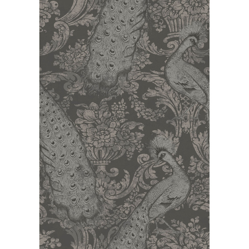 Albemarle Byron Damask Wallpaper Roll, Charcoal/Silver