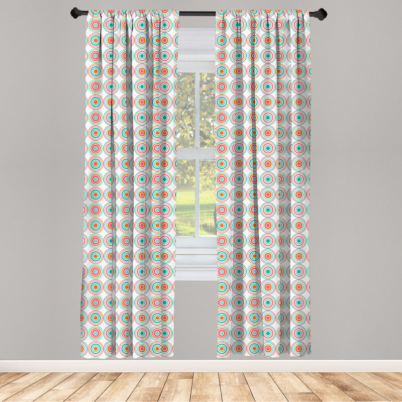Rideaux à 4 panneaux East Urban Home, ronds colorés, orange écume de mer et rose, L 56 po x L 63 po