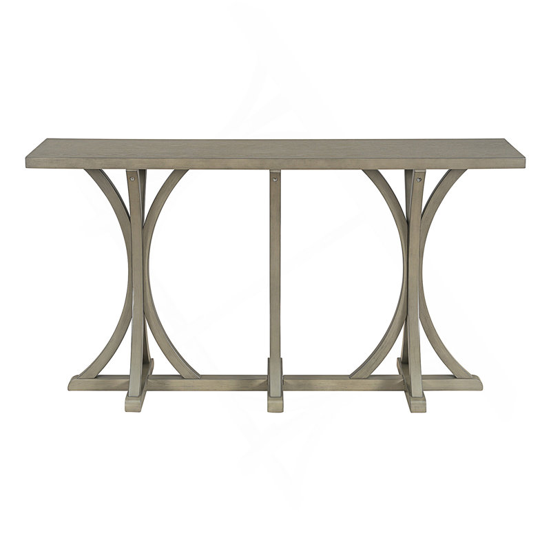 59.8'' Wooden Console Table With Oak Veneer Top And Curved Rubberwood Legs For Entryway, Living Room, Or Dining Space., Gray