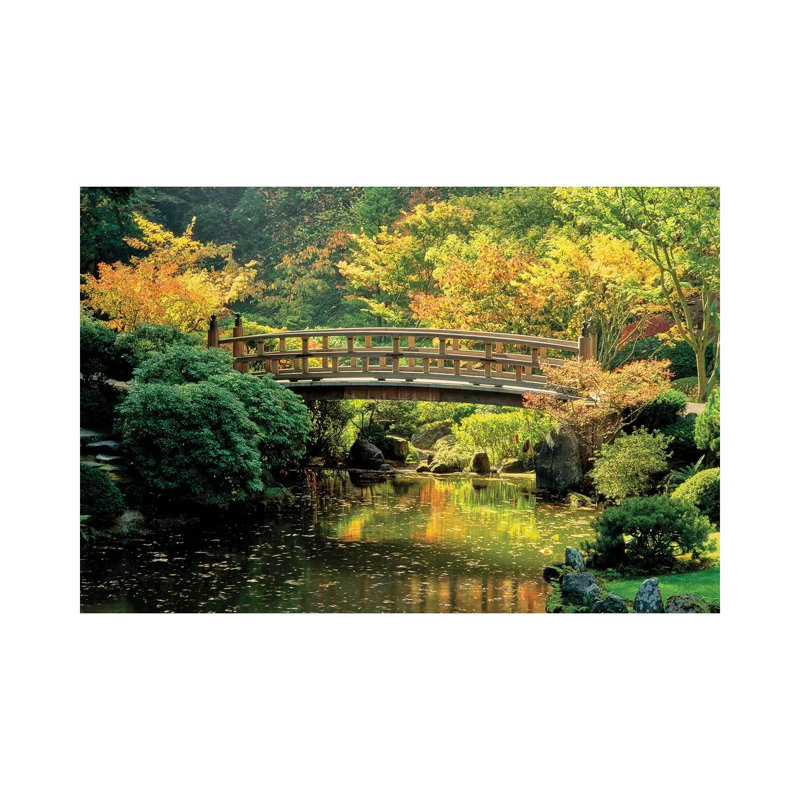 Autumn At The Moon Bridge, Japanese Garden, Portland, Oregon, USA - Wrapped Canvas Print