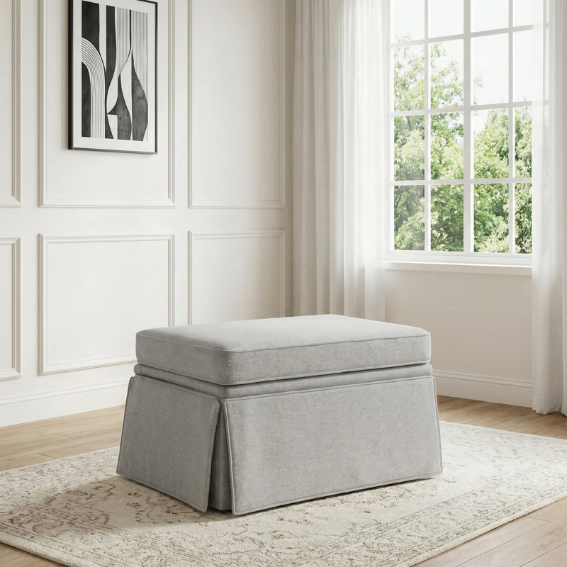 74.42 cm W Rectangle Footstool with Storage, ASH GREY Chenille