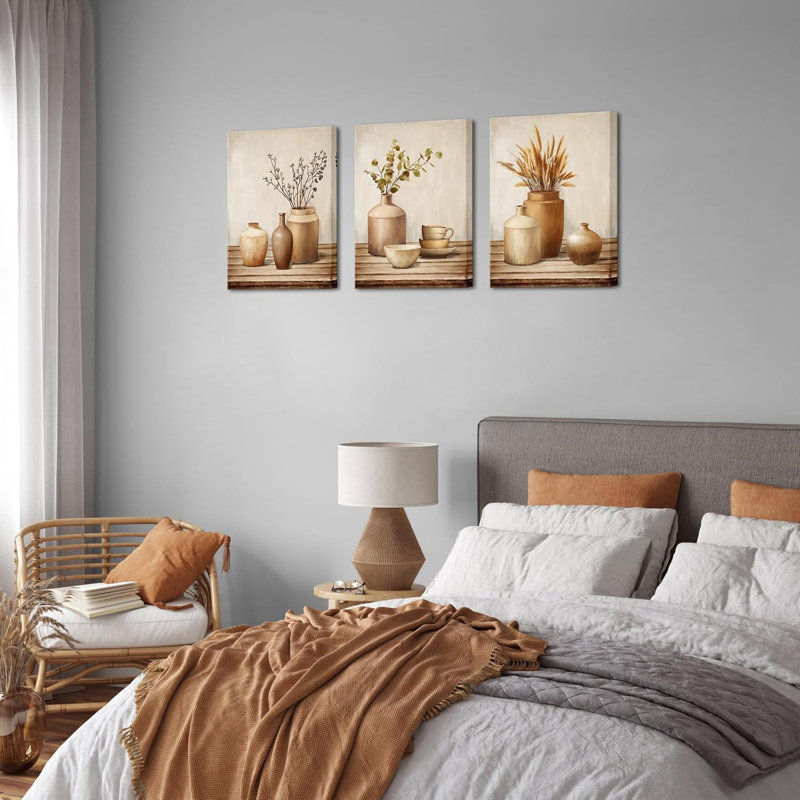 3 Pieces Vintage Vase Canvas Wall Art Famrhouse Wall Decor Still Life Artwork For Kitchen Dining Room Home Wall Decoration