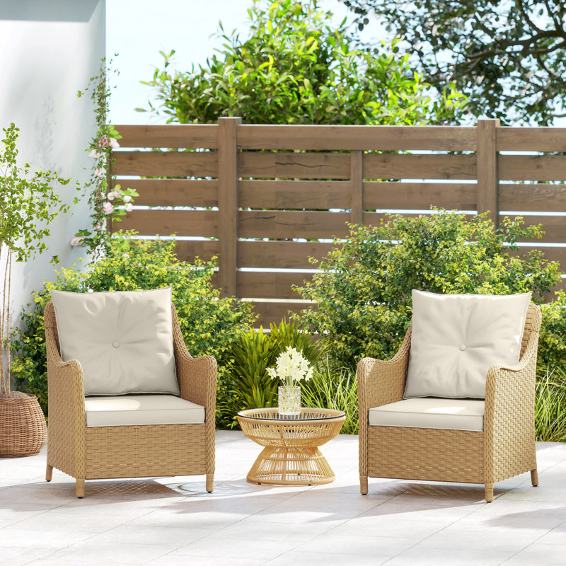 Wicker Outdoor Lounge Chair, Natural Wood, Beige