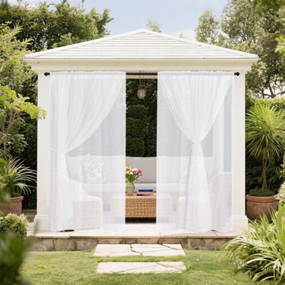 Outdoor Sheer Curtain Panels with Mosquito Netting Privacy Dual-Layer Water-Resistant Rod Pocket Drapes with Tiebacks for Patio, Porch and Gazebo