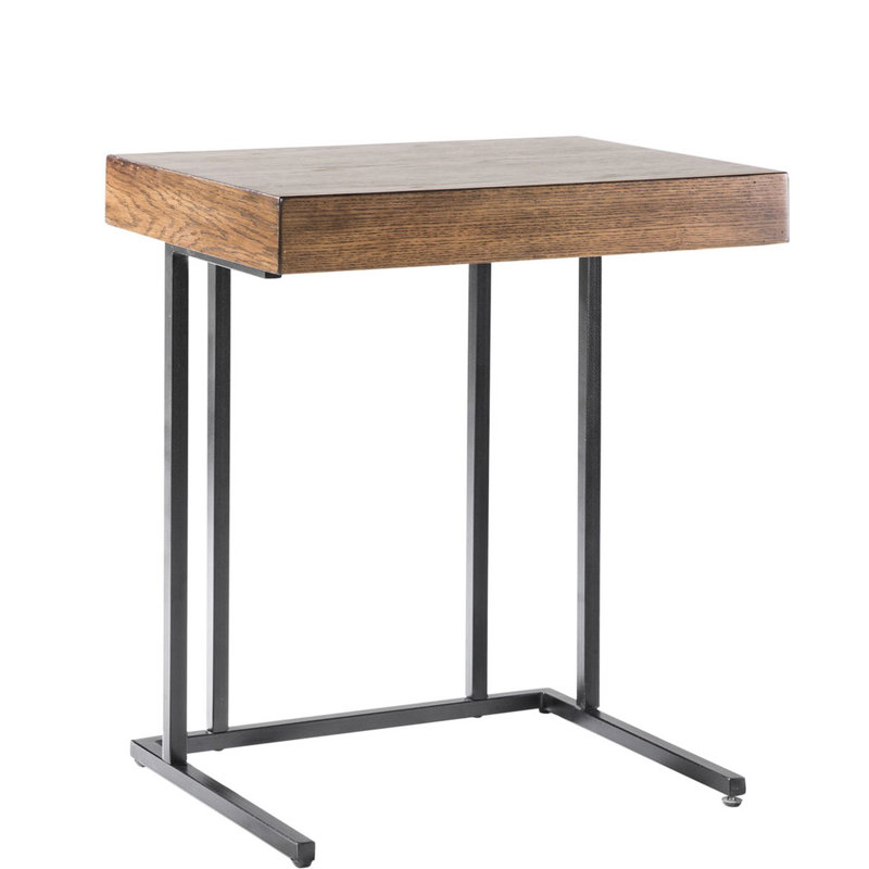 Et table en bois massif - Tiroir avec base en métal et tiroir en placage pour plus de robustesse
