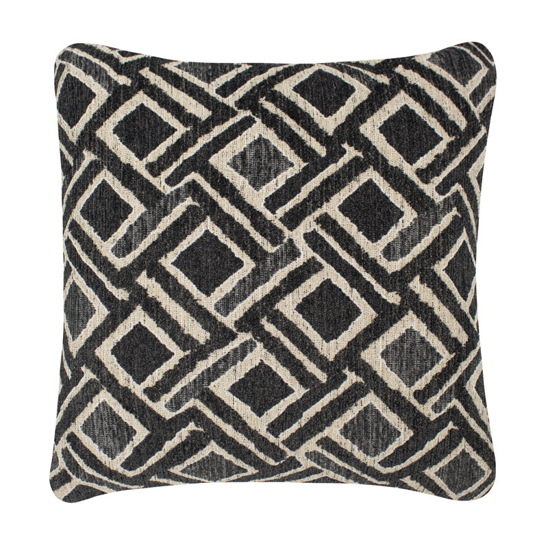 Char Luxury Square Pillow Cover & Insert, Black, Polyester/Polyfill