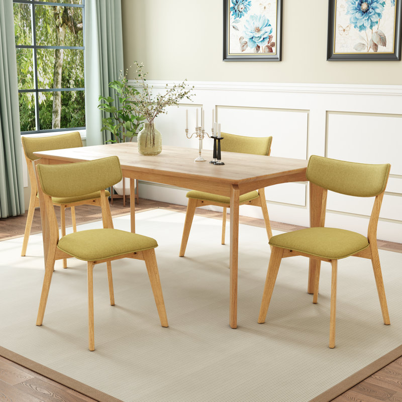 Colten 5-Piece Mid-Century Modern Rubberwood Dining Set, Green Tea/Natural Oak