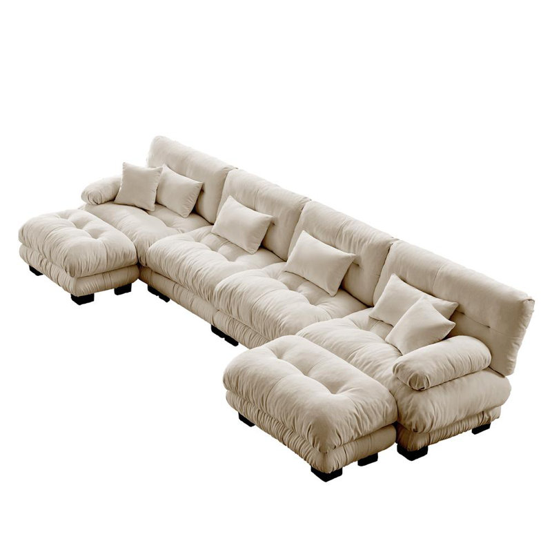 Canapé en chenille avec repose-pieds Cloud, Café clair, H 35,4 po x l 173,2 po x P 59,6 po, 6