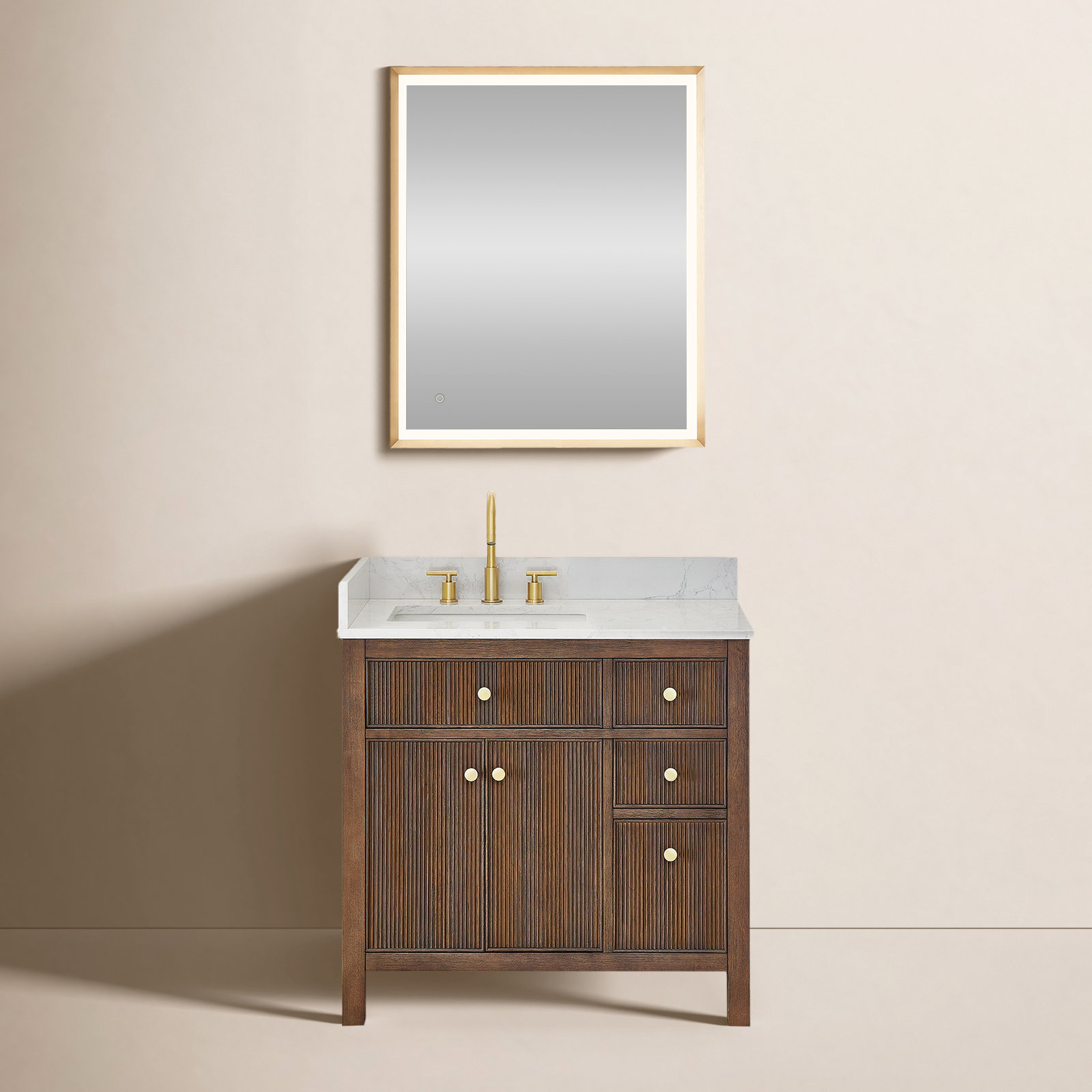 Lala 36" Single Bathroom Vanity, Brown Brushed Oak