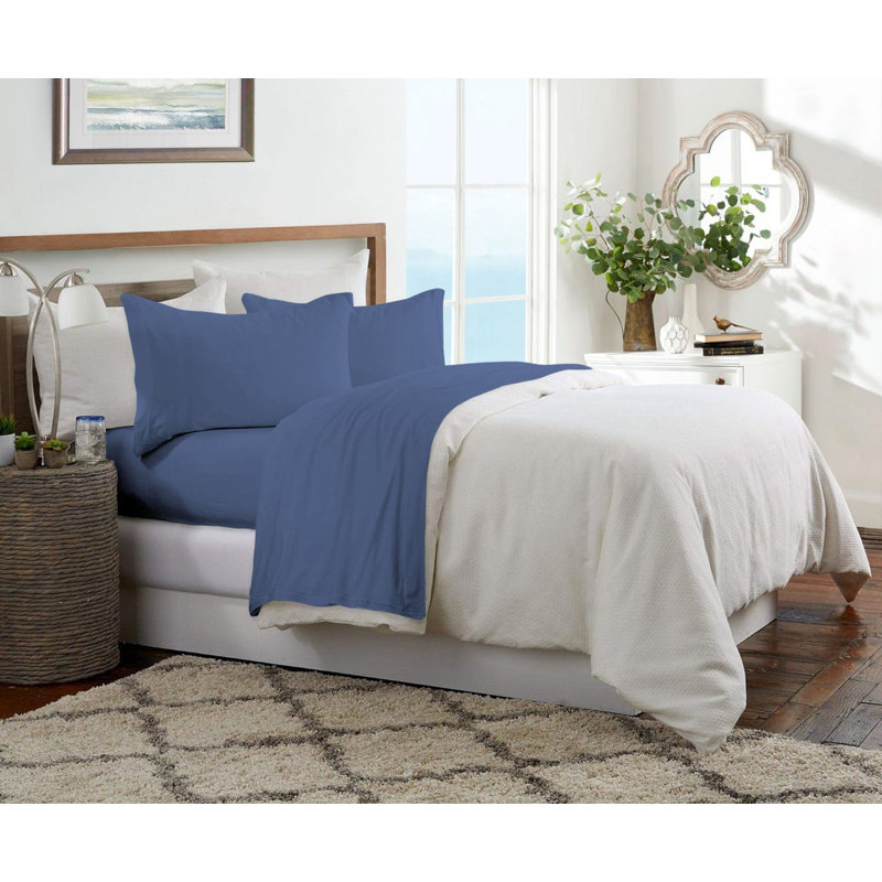 Brooklyn Flat Jersey Knit Sheet Set, Blue, King Sheet Set with 2 Pillowcases 