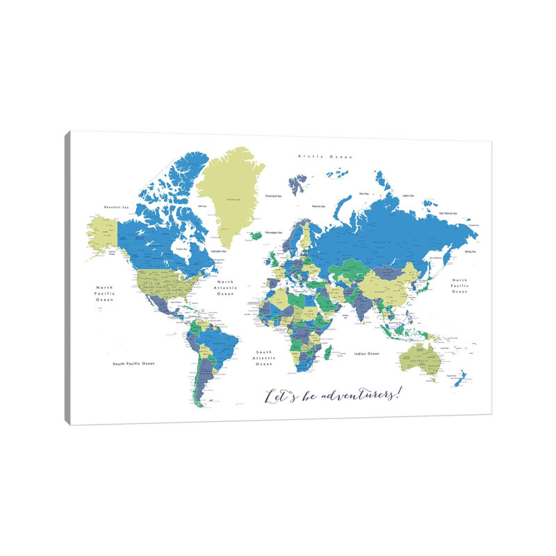 Let's Be Adventurers Detailed World Map by Blursbyai - Gallery-Wrapped Canvas Giclée on Canvas, Canvas