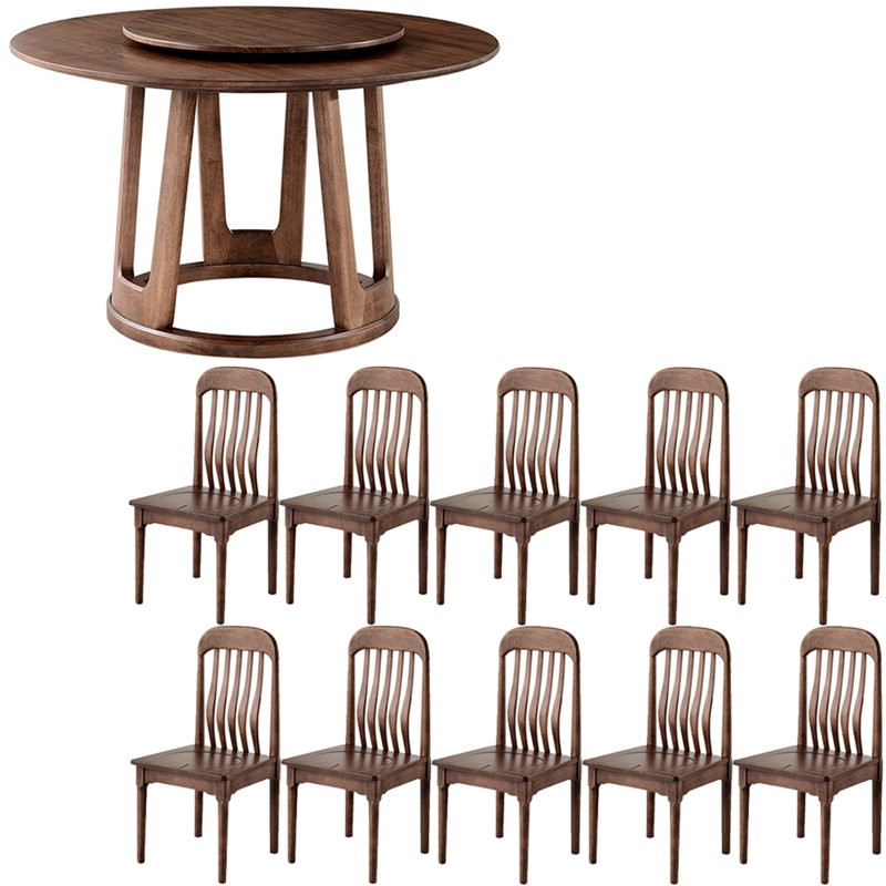 Ensemble de table à manger en bois massif de style français, H 29,9 po x L 59 po x l 59 po, 11 pièces: table, 10 chaises