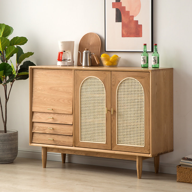 Buffet nordique japonais en rotin simple, H 37,4 po x l 47,2 po x P 15,7 po