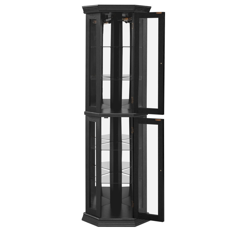 Vitrine moderne en verre avec éclairage DEL et panneau en miroir, Black