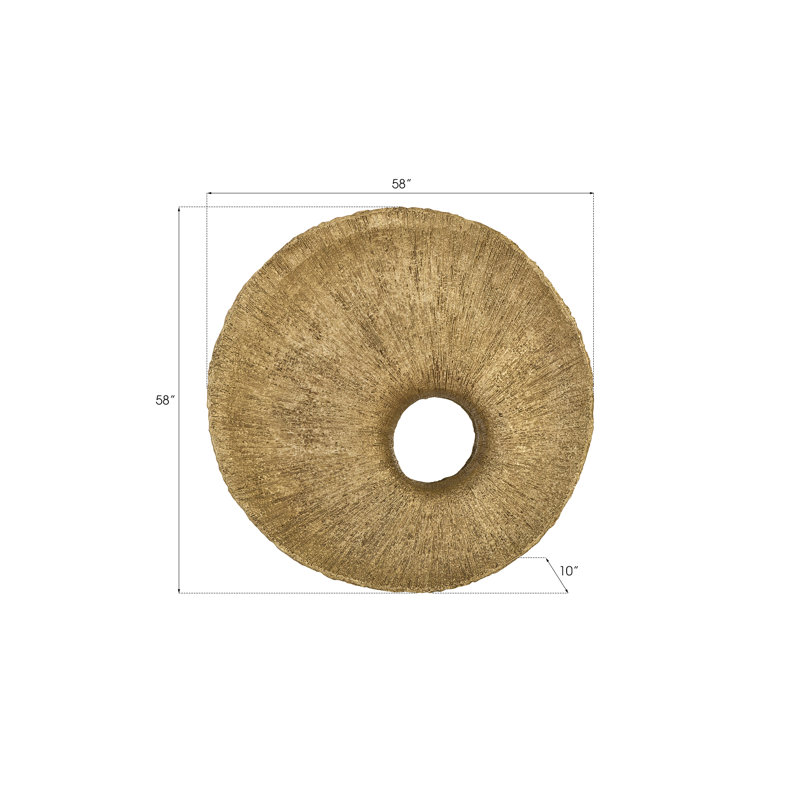 Dimensional Gold Leaf 58" Round Contemporary Accent Mirror
